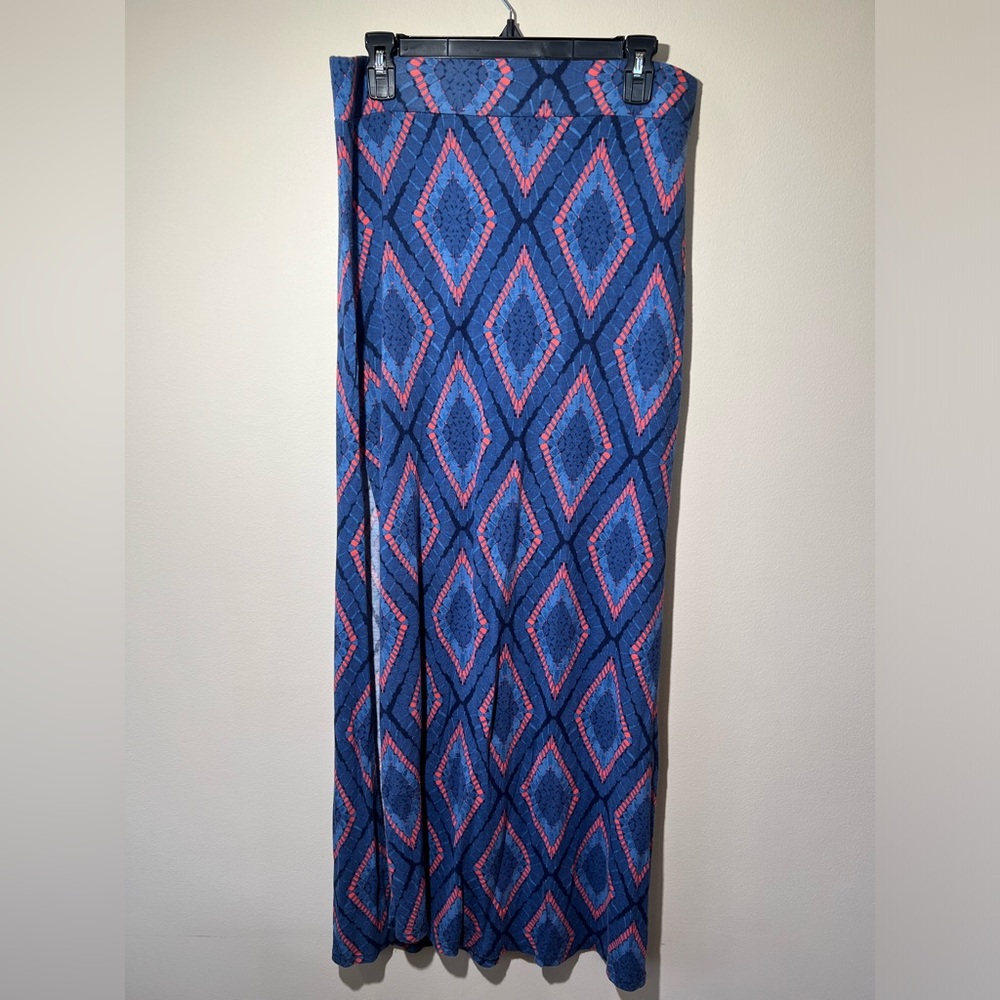 Aeropostale Blue and Pink Maxi Skirt Women L  Geometric Lightweight Slits‎ Soft